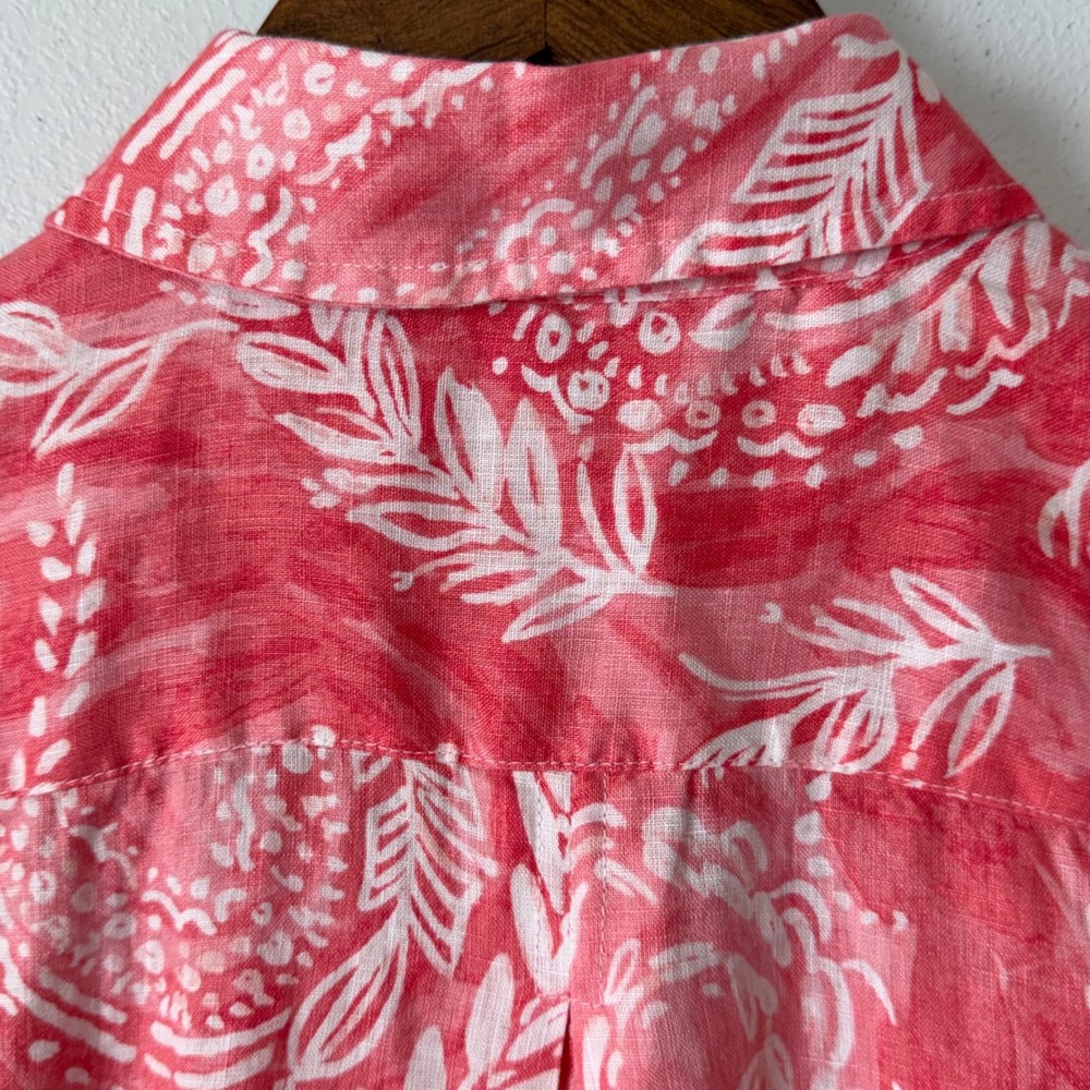Talbots Petite MP 100% Linen Button Up Blouse Coral Pink White Vacation Coastal - Picture 9 of 11